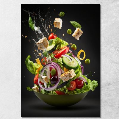 Modern Painting Greek Salad With Flying Ingredients foo72 canvas print 