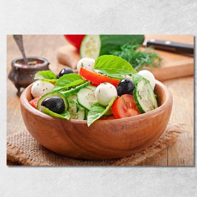 Modern Painting Mediterranean Salad With Mozzarella Olives Tomatoes And Basil foo73 canvas print 