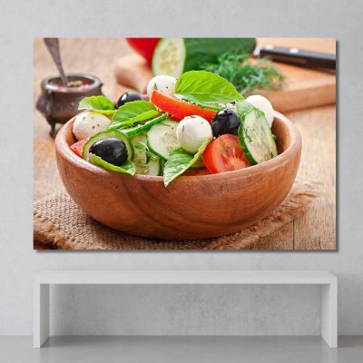 Modern Painting Mediterranean Salad With Mozzarella Olives Tomatoes And Basil foo73 canvas print 
