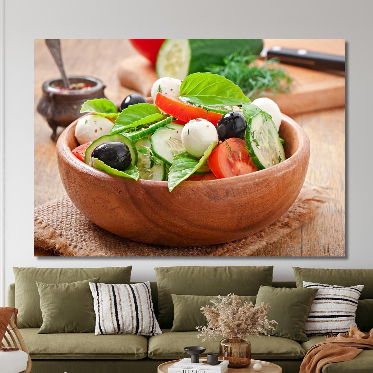 Modern Painting Mediterranean Salad With Mozzarella Olives Tomatoes And Basil foo73 canvas print 