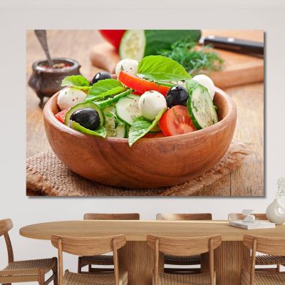 Modern Painting Mediterranean Salad With Mozzarella Olives Tomatoes And Basil foo73 canvas print 