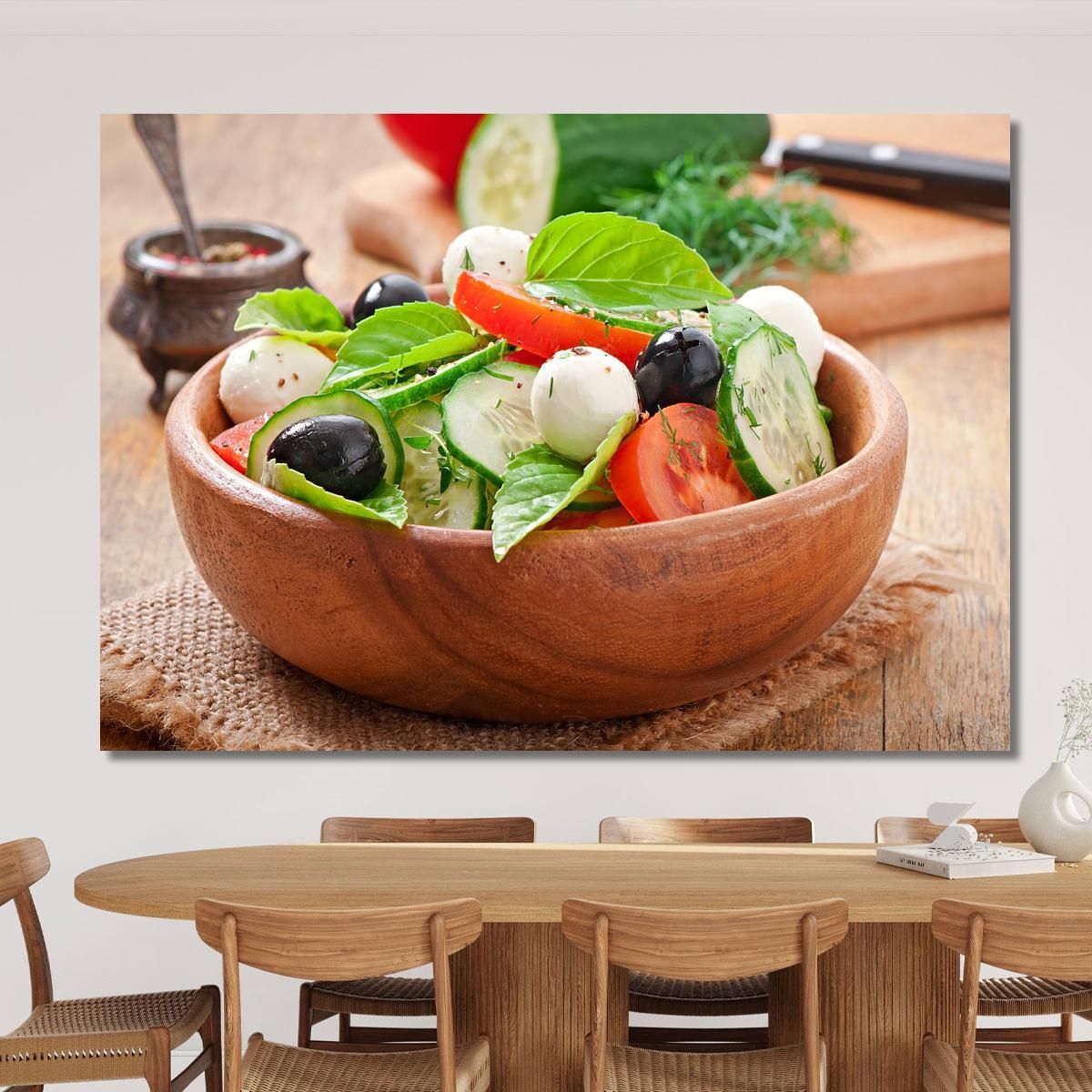 Modern Painting Mediterranean Salad With Mozzarella Olives Tomatoes And Basil foo73 canvas print 