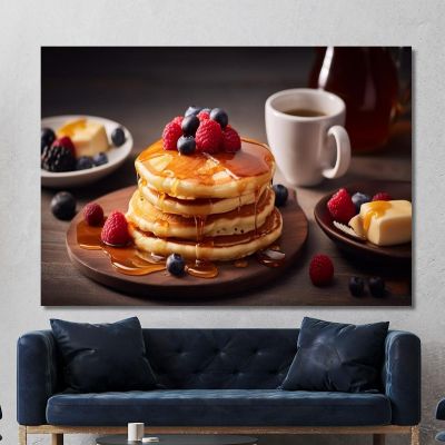 Modern Painting Pancakes With Maple Syrup And Berries foo87 canvas print 