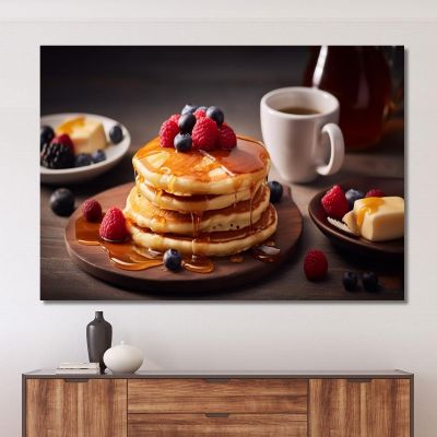 Modern Painting Pancakes With Maple Syrup And Berries foo87 canvas print 