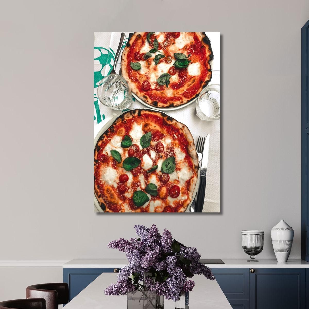 Modern Painting Pizza Margherita With Basil And Cherry Tomatoes foo93 canvas print 