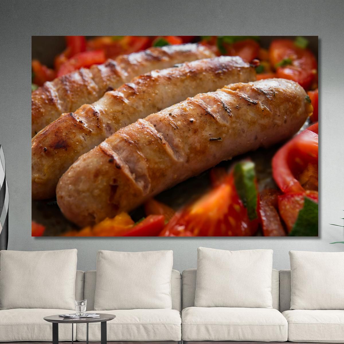 Modern Painting Grilled Sausages With Fresh Tomatoes foo97 canvas print 