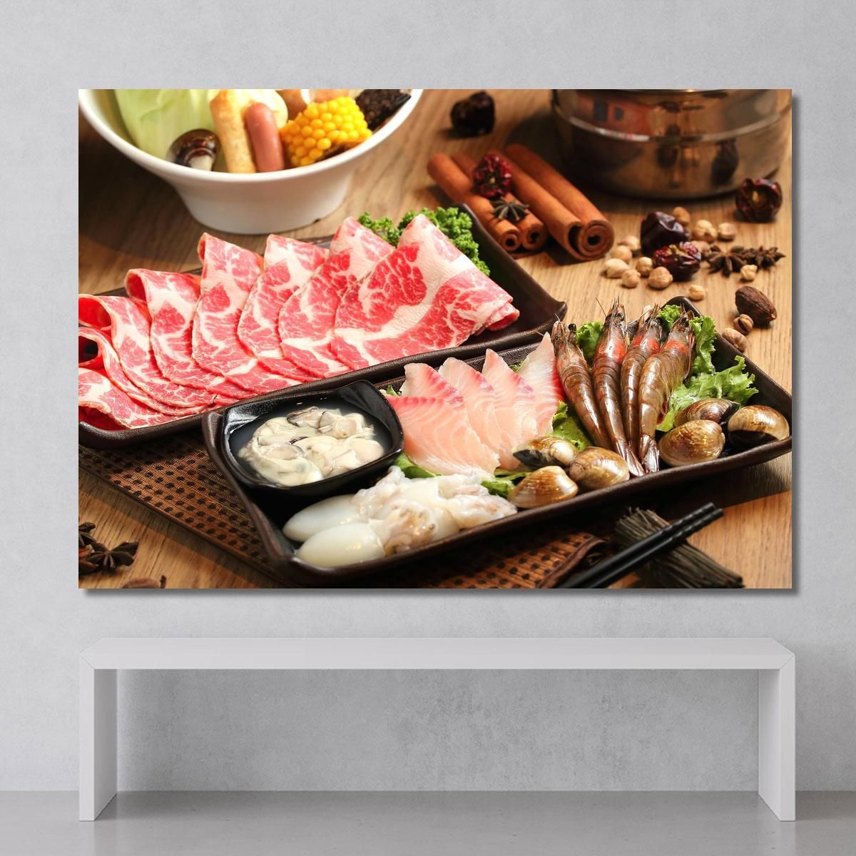 Modern Shabu Painting With Seafood And Meat foo100 canvas print 