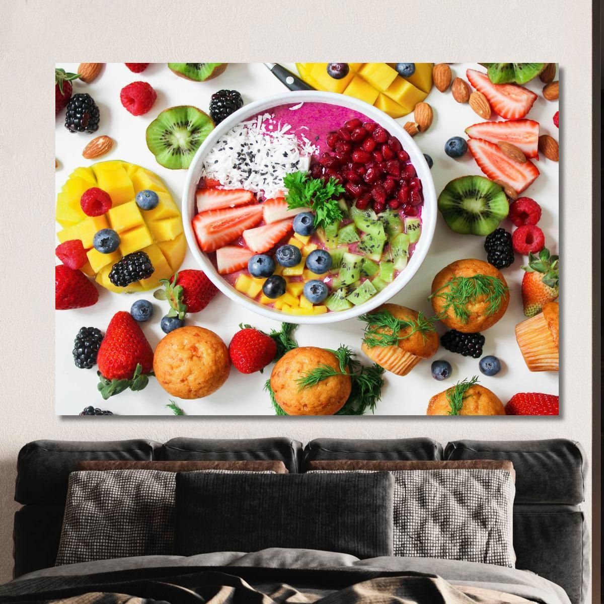 Modern Painting Smoothie Bowl With Fresh Fruit And Seeds foo101 canvas print 