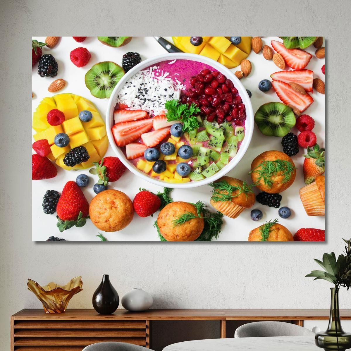 Modern Painting Smoothie Bowl With Fresh Fruit And Seeds foo101 canvas print 