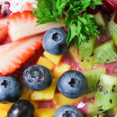 Modern Painting Smoothie Bowl With Fresh Fruit And Seeds foo101 canvas print