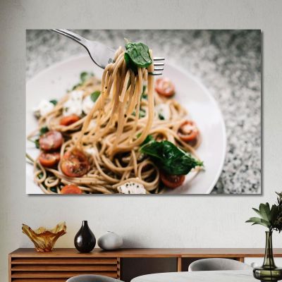 Modern Painting Whole Wheat Spaghetti With Cherry Tomatoes Basil And Feta foo104 canvas print 