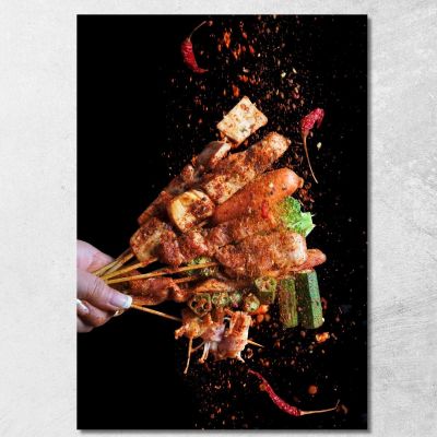 Modern Painting Spicy Skewers With Chili Pepper foo107 canvas print 