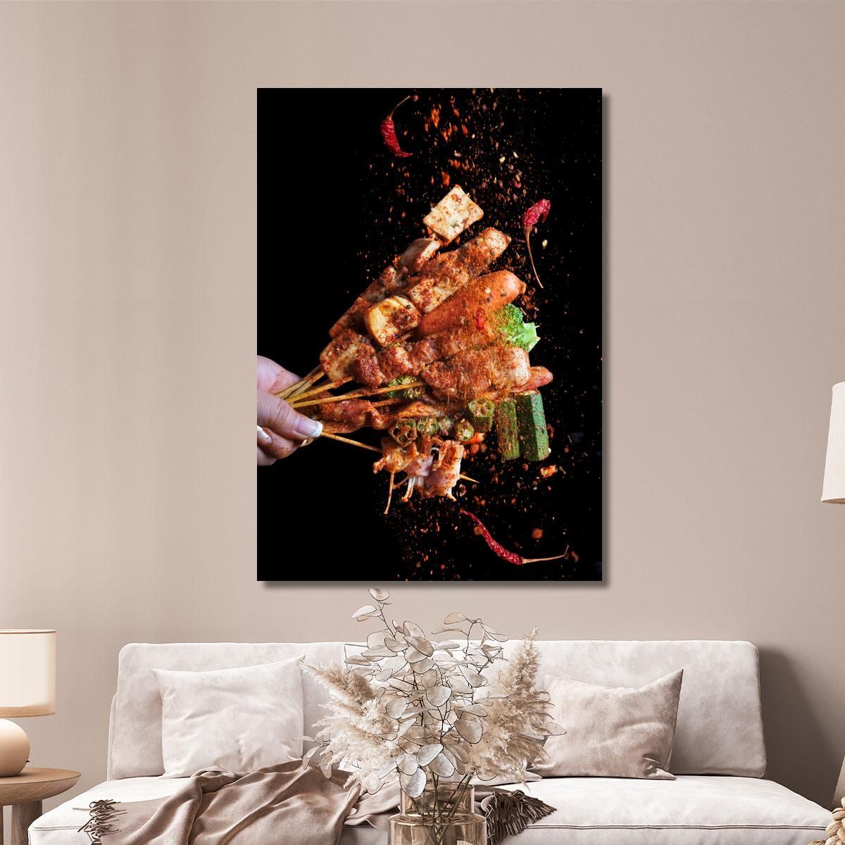 Modern Painting Spicy Skewers With Chili Pepper foo107 canvas print 
