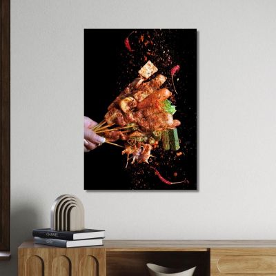 Modern Painting Spicy Skewers With Chili Pepper foo107 canvas print 