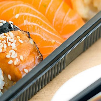 Modern Painting Mixed Sushi In Bento Box With Chopsticks And Soy Sauce foo109 canvas print