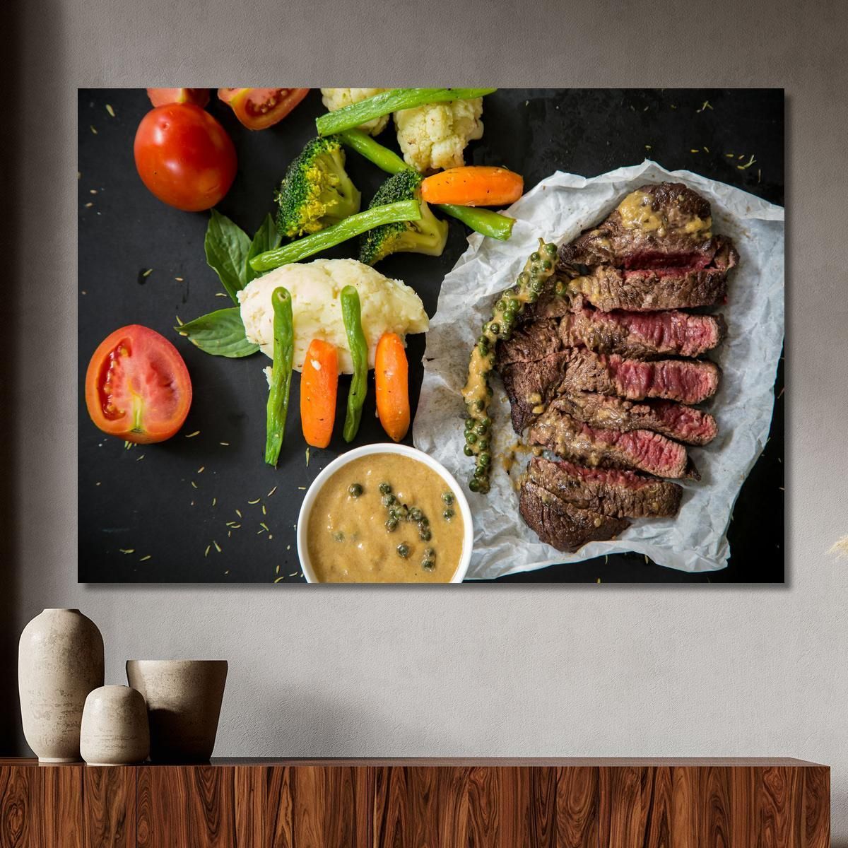 Modern Painting Sliced ​​Beef With Green Pepper And Mixed Vegetables foo110 canvas print 