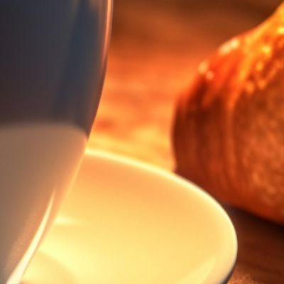 Modern Painting Cup Of Hot Coffee With Croissant On Wooden Table foo111 canvas print