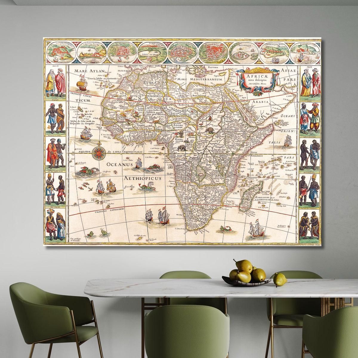 Painting Ancient Map Of Africa With Illustrations Of Ships And Local Populations map5 canvas print 