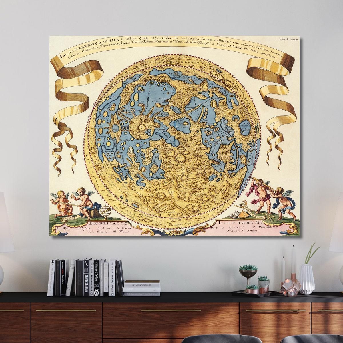 Painting Ancient Map Of The Moon With Baroque Design And Celestial Details map8 canvas print 
