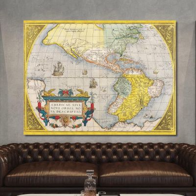 Painting Ancient Map Of The Americas With Historical Representation And Artistic Elements map9 canvas print 