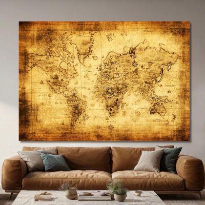 Painting Ancient World Map Pirate Style With Aged Effect And Nautical Compass map19 canvas print 