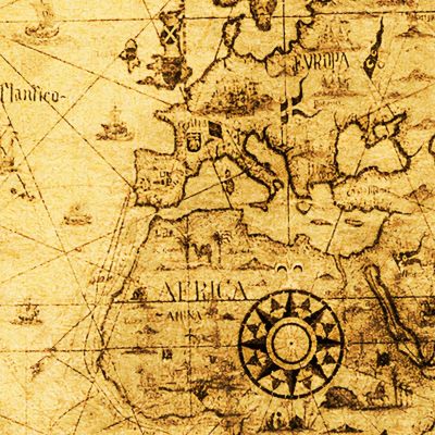Painting Ancient World Map Pirate Style With Aged Effect And Nautical Compass map19 canvas print