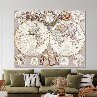 Painting Ancient World Map With Spherical Projection And Baroque Ornaments map22 canvas print 