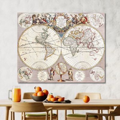 Painting Ancient World Map With Spherical Projection And Baroque Ornaments map22 canvas print 