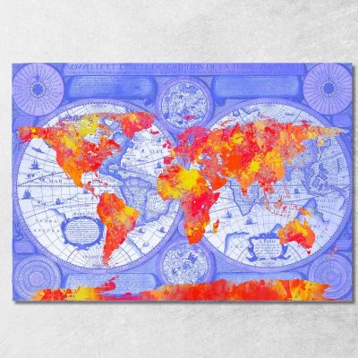 Painting Artistic World Map With Abstract Blue And Red Effect On Vintage Background map23 canvas print 