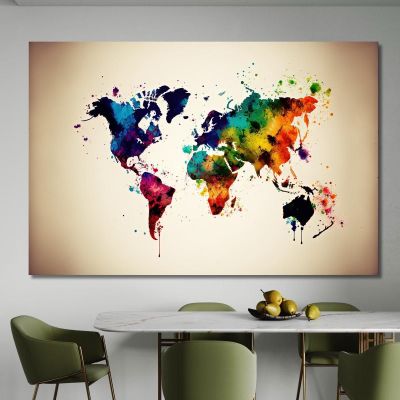 Painting Abstract World Map With Color Splashes And Watercolor Effect map26 canvas print 