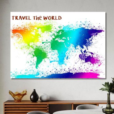 Painting Colorful World Map Watercolor Effect With Motivational Quotes map27 canvas print 
