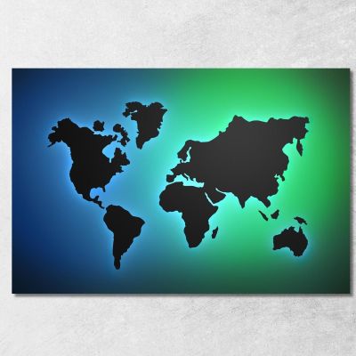 Painting Modern World Map With Bright Green And Blue Gradient map33 canvas print 