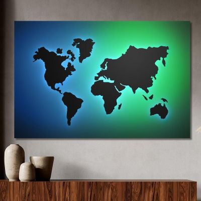 Painting Modern World Map With Bright Green And Blue Gradient map33 canvas print 