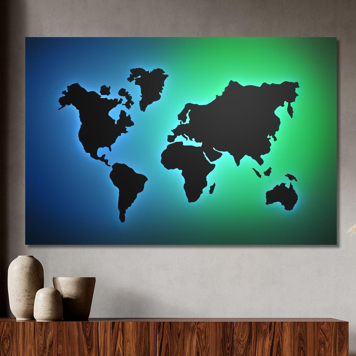 Painting Modern World Map With Bright Green And Blue Gradient map33 canvas print 