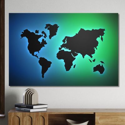 Painting Modern World Map With Bright Green And Blue Gradient map33 canvas print 