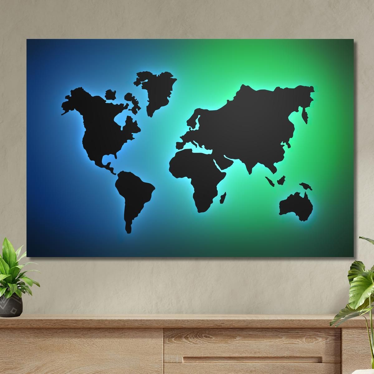 Painting Modern World Map With Bright Green And Blue Gradient map33 canvas print 