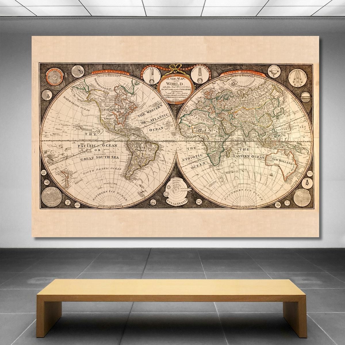 Painting Vintage World Map With Ship Illustrations And Cartographic Symbols map39 canvas print 