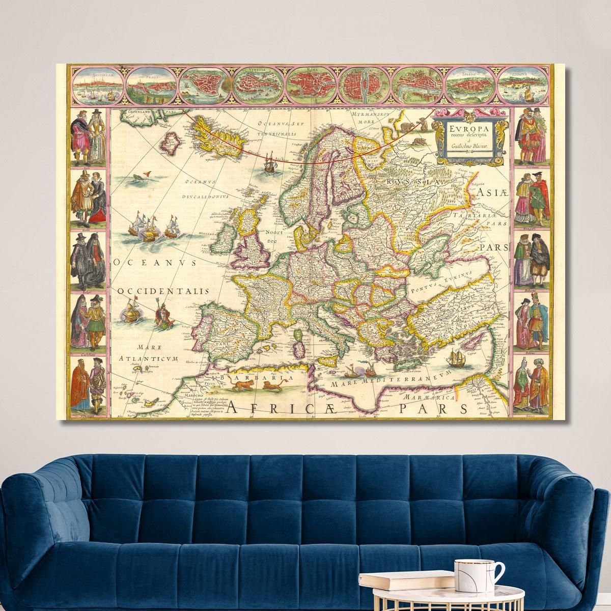 Painting Historical Europe Map With Detailed Borders And Decorative Illustrations map57 canvas print 