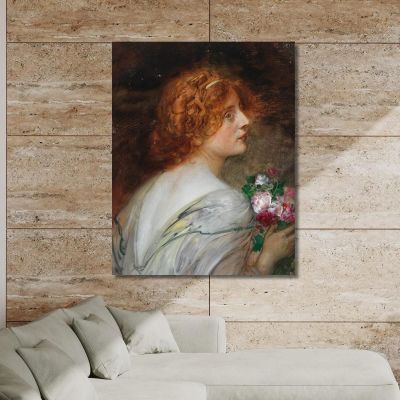 Back View Of A Young Woman In Profile With A Bouquet Of Roses In Her Hands Eduard Veith evt3 canvas print 