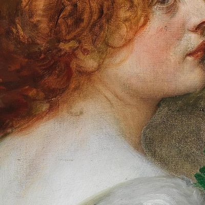Back View Of A Young Woman In Profile With A Bouquet Of Roses In Her Hands Eduard Veith evt3 canvas print