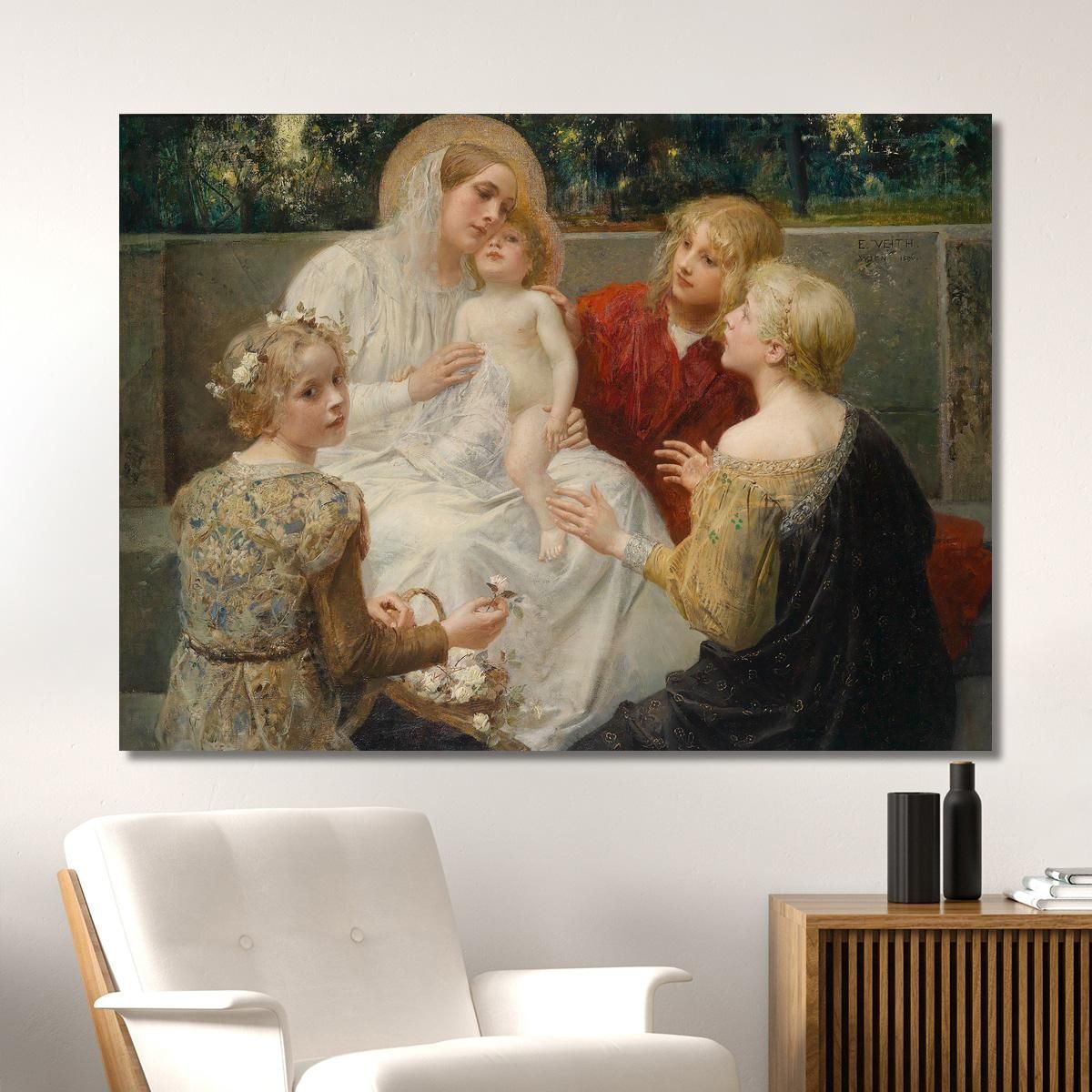 Madonna With Jesus Surrounded By Children Eduard Veith evt14 canvas print 