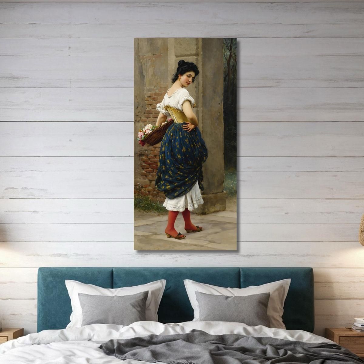 A Maiden With A Basket Of Roses Eugen von Blaas evb6 canvas print 