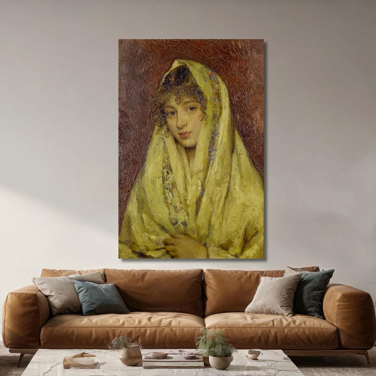Girl In A Yellow Shawl Eugen von Blaas evb34 canvas print 
