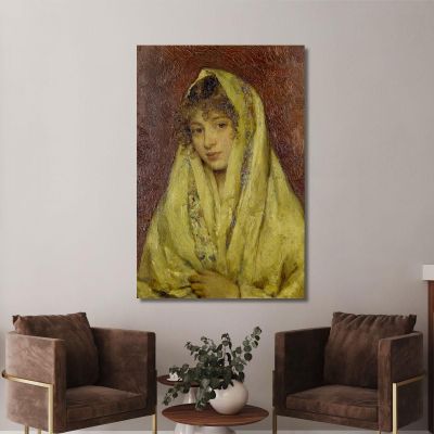 Girl In A Yellow Shawl Eugen von Blaas evb34 canvas print 