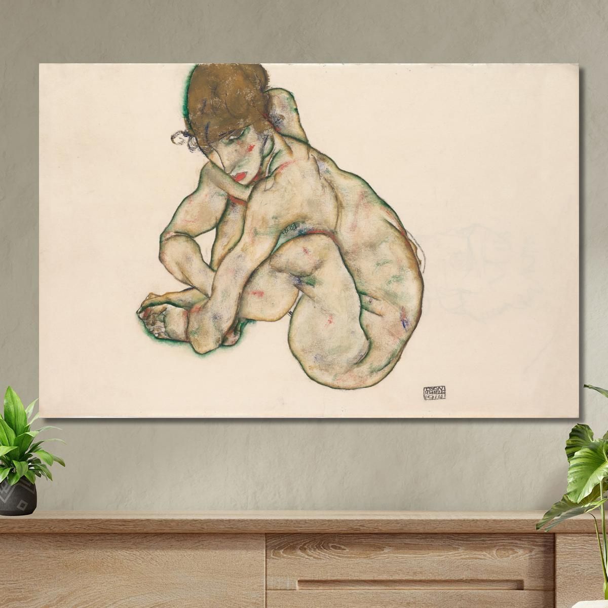 Crouching Nude Girl Egon Schiele esh32 canvas print 