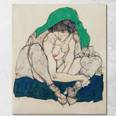 Crouching Woman With Green Headscarf Egon Schiele esh34 canvas print 