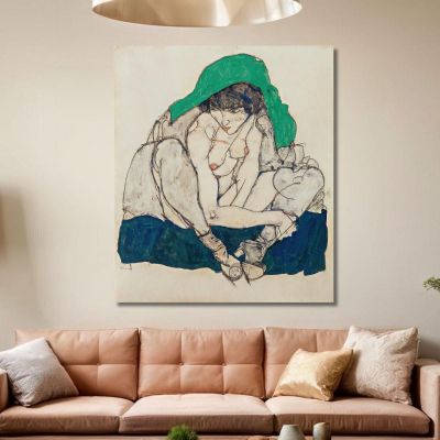 Crouching Woman With Green Headscarf Egon Schiele esh34 canvas print 
