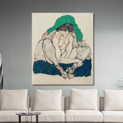 Crouching Woman With Green Headscarf Egon Schiele esh34 canvas print 