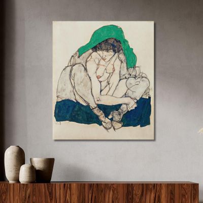 Crouching Woman With Green Headscarf Egon Schiele esh34 canvas print 