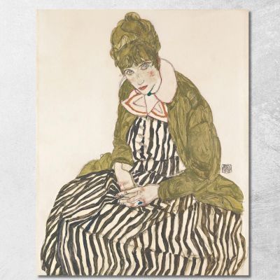 Edith With Striped Dress Sitting Egon Schiele esh46 canvas print 